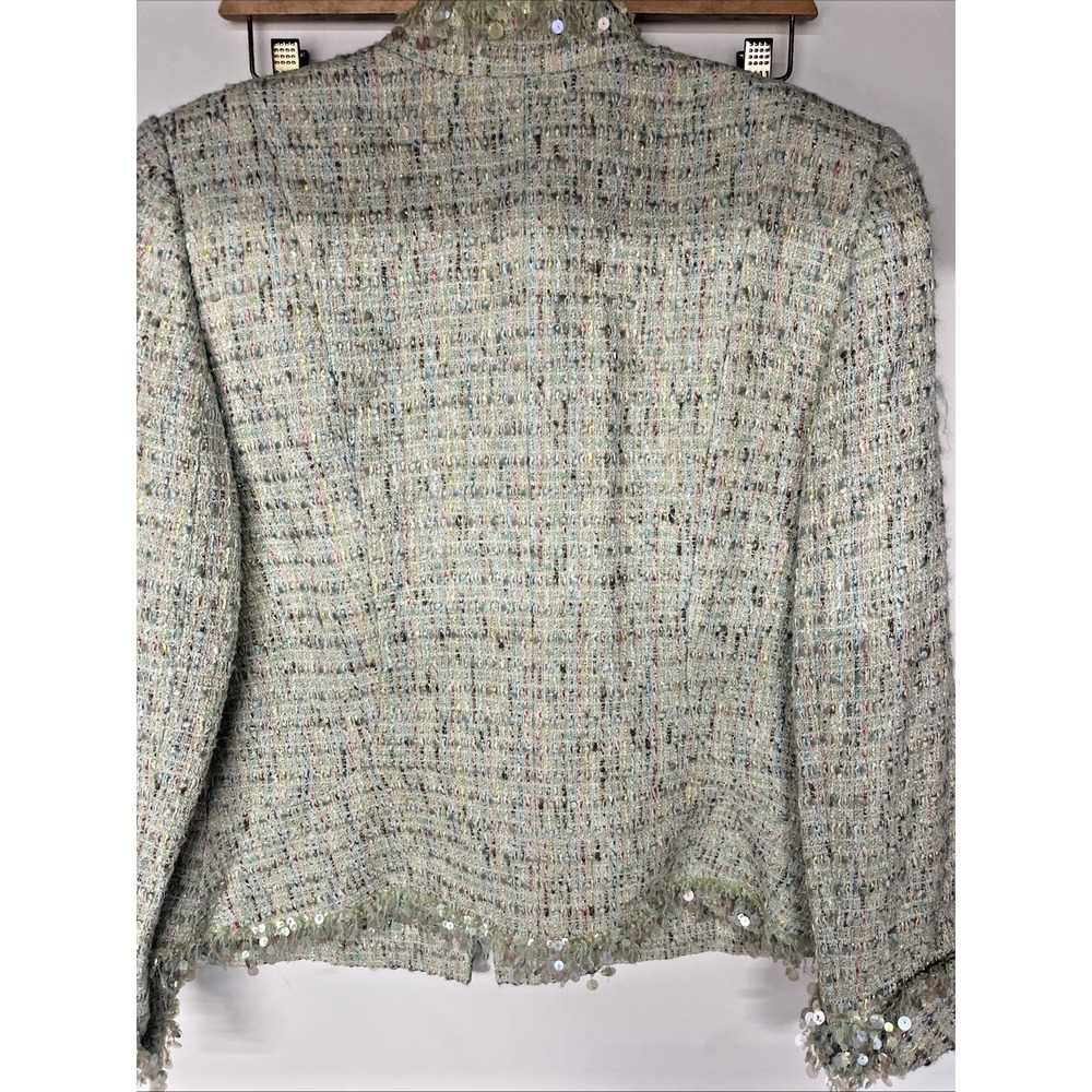 Tahari 2 Pc Boucle Tweed Skirt Suit Set Size 12 Sequin Trim Pastel Career - Picture 11 of 16
